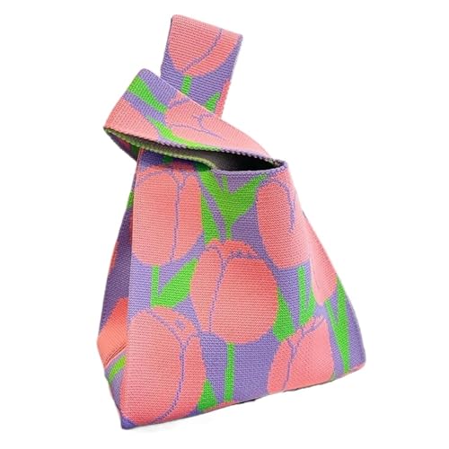 WEOKDFHA Knoten-Handgelenktasche Gestrickte Handtasche, modische gestrickte handgefertigte Einkaufstaschen, Knoten-Handgelenktasche mit hoher Kapazität for Mädchen(Pink) von WEOKDFHA