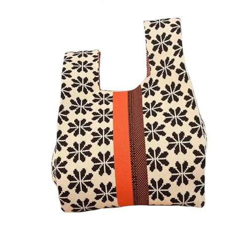 WEOKDFHA Knoten-Handgelenktasche Handgefertigte Strickhandtasche for Damen, Mini-Blumenknoten-Handgelenktasche, japanische lässige Farb-Einkaufstasche, wiederverwendbare Einkaufstaschen(Beige) von WEOKDFHA