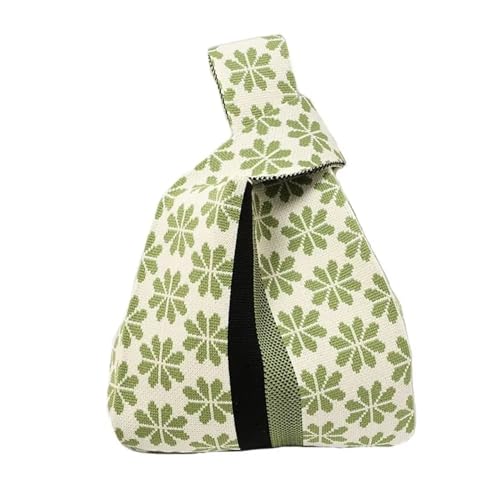 WEOKDFHA Knoten-Handgelenktasche Handgefertigte Strickhandtasche for Damen, Mini-Blumenknoten-Handgelenktasche, japanische lässige Farb-Einkaufstasche, wiederverwendbare Einkaufstaschen(Green) von WEOKDFHA