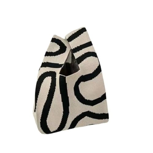 WEOKDFHA Knoten-Handgelenktasche Handgefertigte Strickhandtasche for Damen, Mini-Knoten-Handgelenktasche, lässige Farb-Einkaufstasche, wiederverwendbare Einkaufstaschen(Black) von WEOKDFHA