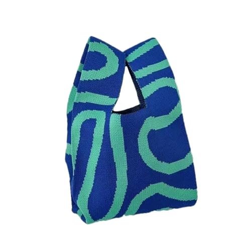 WEOKDFHA Knoten-Handgelenktasche Handgefertigte Strickhandtasche for Damen, Mini-Knoten-Handgelenktasche, lässige Farb-Einkaufstasche, wiederverwendbare Einkaufstaschen(Blue) von WEOKDFHA