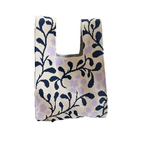 WEOKDFHA Knoten-Handgelenktasche Handgefertigte Strickhandtasche for Damen, Mini-Knoten-Handgelenktasche, lässige Farb-Einkaufstasche, wiederverwendbare Einkaufstaschen(Deep Blue) von WEOKDFHA