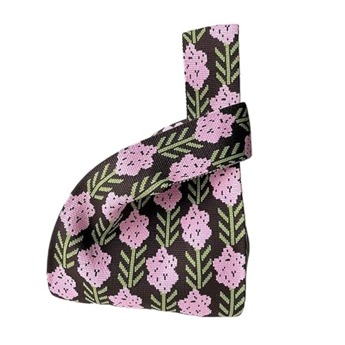 WEOKDFHA Knoten-Handgelenktasche Handgefertigte Strickhandtaschen for Damen, Knoten-Handgelenktasche, lässige kleine Tragetasche for Mädchen, wiederverwendbare Einkaufstaschen(Coffee-B) von WEOKDFHA