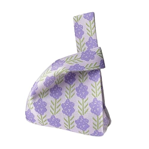 WEOKDFHA Knoten-Handgelenktasche Handgefertigte Strickhandtaschen for Damen, Knoten-Handgelenktasche, lässige kleine Tragetasche for Mädchen, wiederverwendbare Einkaufstaschen(Purple-B) von WEOKDFHA