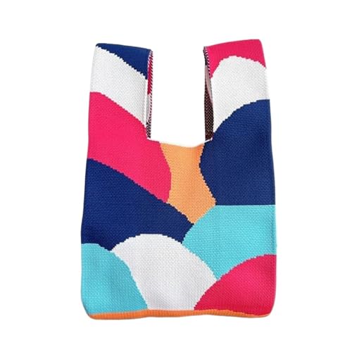 WEOKDFHA Knoten-Handgelenktasche Mode handgemachte gestrickte Handtasche lässige Farbe Plaid Einkaufstasche wiederverwendbare Einkaufstaschen Frauen Mini Knoten Handgelenk Tasche(Cloor-01) von WEOKDFHA