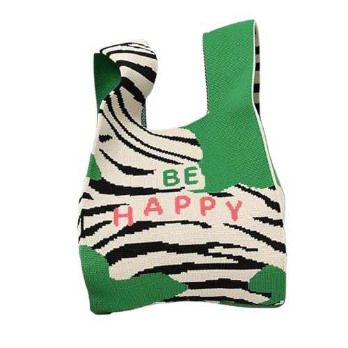 WEOKDFHA Knoten-Handgelenktasche Mode handgemachte gestrickte Handtasche lässige Farbe Plaid Einkaufstasche wiederverwendbare Einkaufstaschen Frauen Mini Knoten Handgelenk Tasche(Cloor-03) von WEOKDFHA