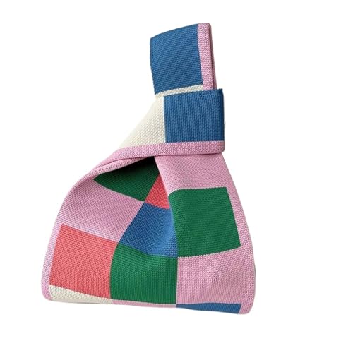 WEOKDFHA Knoten-Handgelenktasche Stricken Handtasche Mini Plaid Casual Farbe Einkaufstasche Frauen Mädchen Knoten Handgelenk Tasche Handgemachte Schulter Tasche Einkaufstaschen(Cloor-01) von WEOKDFHA