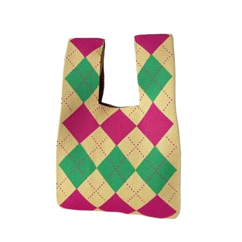 WEOKDFHA Knoten-Handgelenktasche Stricken Handtasche Mini Plaid Casual Farbe Einkaufstasche Frauen Mädchen Knoten Handgelenk Tasche Handgemachte Schulter Tasche Einkaufstaschen(Cloor-04) von WEOKDFHA