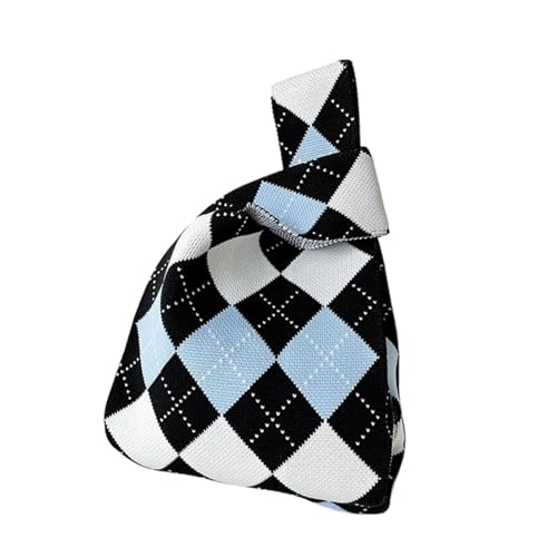 WEOKDFHA Knoten-Handgelenktasche Stricken Handtasche Mini Plaid Casual Farbe Einkaufstasche Frauen Mädchen Knoten Handgelenk Tasche Handgemachte Schulter Tasche Einkaufstaschen(Cloor-05) von WEOKDFHA