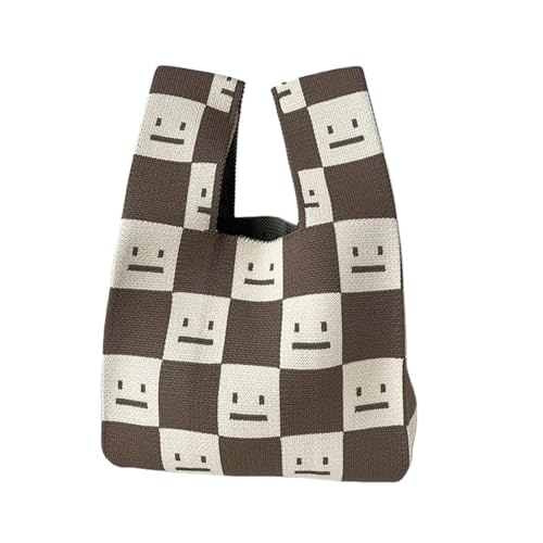WEOKDFHA Knoten-Handgelenktasche Stricken Handtasche Mini Plaid Casual Farbe Einkaufstasche Frauen Mädchen Knoten Handgelenk Tasche Handgemachte Schulter Tasche Einkaufstaschen(Cloor-07) von WEOKDFHA