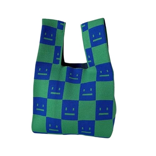 WEOKDFHA Knoten-Handgelenktasche Stricken Handtasche Mini Plaid Casual Farbe Einkaufstasche Frauen Mädchen Knoten Handgelenk Tasche Handgemachte Schulter Tasche Einkaufstaschen(Cloor-08) von WEOKDFHA