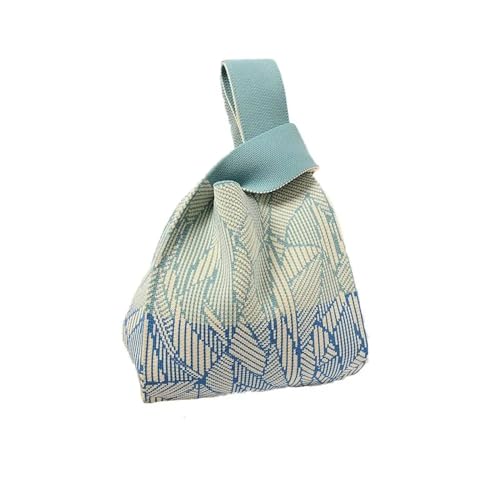 WEOKDFHA Knoten-Handgelenktasche Wiederverwendbare Damen- Und Mädchen-Strickhandtasche, Mini-Einkaufstasche, Knoten-Handgelenktasche, Handgefertigte Umhängetasche, Outdoor-Einkaufstaschen(Blue) von WEOKDFHA