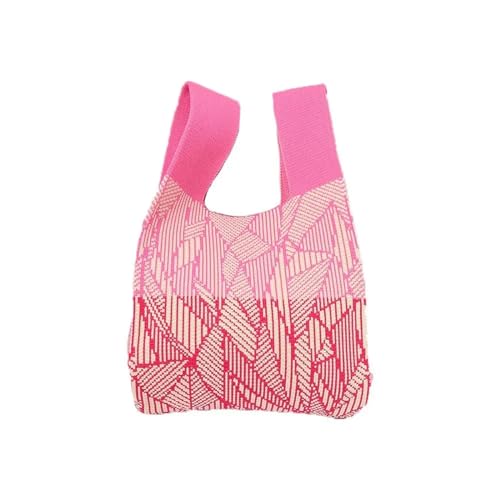 WEOKDFHA Knoten-Handgelenktasche Wiederverwendbare Damen- Und Mädchen-Strickhandtasche, Mini-Einkaufstasche, Knoten-Handgelenktasche, Handgefertigte Umhängetasche, Outdoor-Einkaufstaschen(Pink) von WEOKDFHA