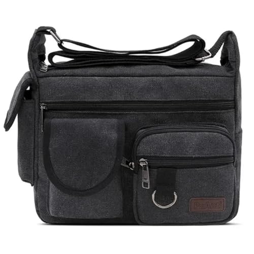 WEOKDFHA Messenger Bag Herren-Umhängetasche aus Segeltuch, große Kapazität, mehrlagige Umhängetasche, for Studenten, Reisen, lässige(Black) von WEOKDFHA