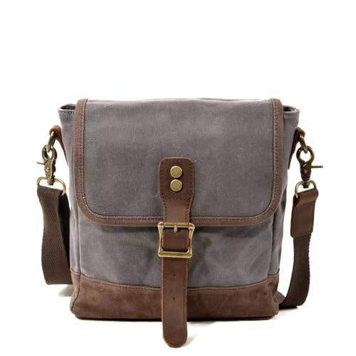 WEOKDFHA Messenger Bag Herren Umhängetaschen Casual Canvas Reise Umhängetasche Männlich Vintage Wasserdicht Schultaschen Leder Täglich Kleine Messenger Satchel(Dark Grey) von WEOKDFHA
