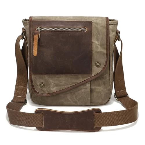 WEOKDFHA Messenger Bag Kleine Vintage-Umhängetasche for Herren, wasserdichte Reise-Umhängetasche, Umhängetasche aus gewachstem Canvas Leder(Khaki) von WEOKDFHA