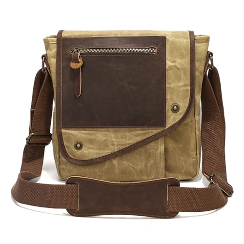 WEOKDFHA Messenger Bag Kleine Vintage-Umhängetasche for Herren, wasserdichte Reise-Umhängetasche, Umhängetasche aus gewachstem Canvas Leder(Yellow) von WEOKDFHA