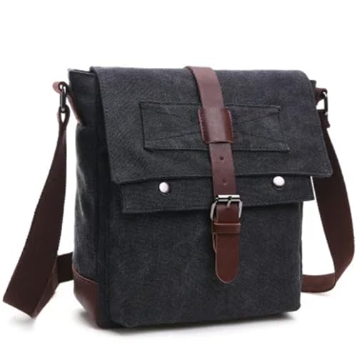 WEOKDFHA Messenger Bag Männer Business Messenger Taschen for Schulter Tasche Leinwand Umhängetasche Pack Retro Casual Büro Reisetasche Vintage(Black small) von WEOKDFHA