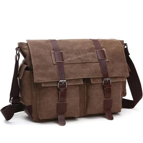 WEOKDFHA Messenger Bag Männer Business Messenger Taschen for Schulter Tasche Leinwand Umhängetasche Pack Retro Casual Büro Reisetasche Vintage(Coffee big) von WEOKDFHA
