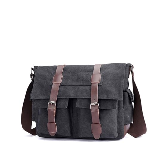 WEOKDFHA Messenger Bag Männer Vintage Leinwand Tasche Casual Umhängetasche for Messenger Mann Reise Schulter Taschen(Black) von WEOKDFHA