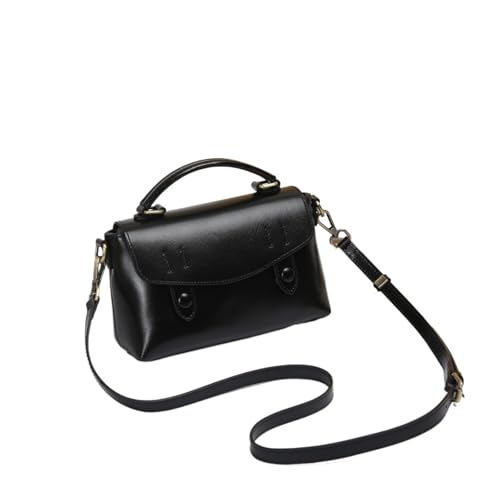 WEOKDFHA Messenger Bag Oilwax Damen-Umhängetasche aus echtem Leder, Vintage-Handtasche Rindsleder, kleine Damen-Tragetasche oder Umhängetasche(Black) von WEOKDFHA