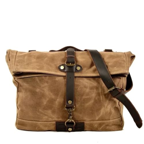 WEOKDFHA Messenger Bag Retro Leinwand Männer Messenger Tasche Laptop Bookbag Arbeit Satchel Männlich Wasserdichte Reise Outdoor Lokomotive Umhängetasche(Khaki) von WEOKDFHA