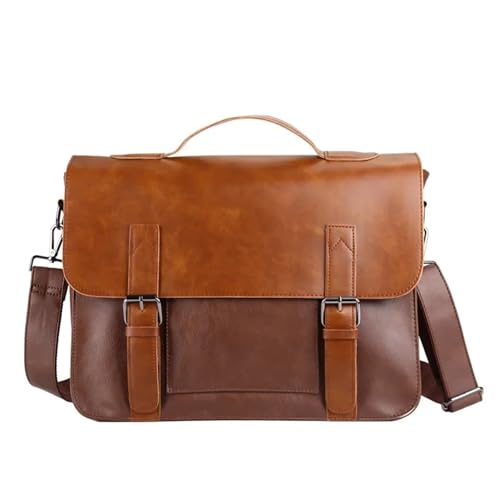 WEOKDFHA Messenger Bag Retro Umhängetasche Männer Leder Umhängetaschen Handtasche Aktentaschen Laptop Tasche Schulter Messenger Taschen(Brown) von WEOKDFHA