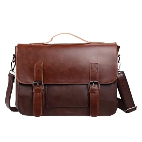 WEOKDFHA Messenger Bag Retro Umhängetasche Männer Leder Umhängetaschen Handtasche Aktentaschen Laptop Tasche Schulter Messenger Taschen(Dark Brown) von WEOKDFHA