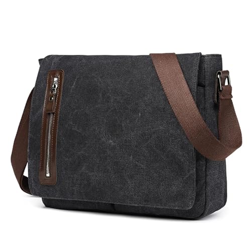 WEOKDFHA Messenger Bag Umhängetasche Männer Schulter Leinwand Business Retro Vintage Pack Casual Reise Büro Tragbare Reisetaschen(Black) von WEOKDFHA