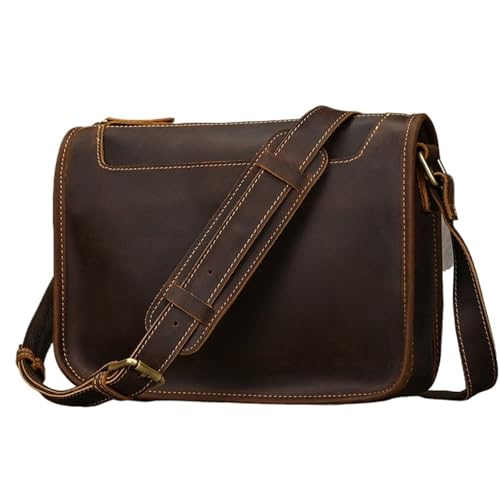 WEOKDFHA Messenger Bag Vintage Leder Herren Aktentaschen Laptoptasche Bürotaschen Cover Messenger Bags Umhängetaschen(Brown) von WEOKDFHA