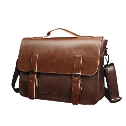 WEOKDFHA Messenger Bag Vintage Messenger Bag Herren Umhängetaschen Kunstleder Handtasche Aktentaschen Laptoptasche for(Dark Brown) von WEOKDFHA