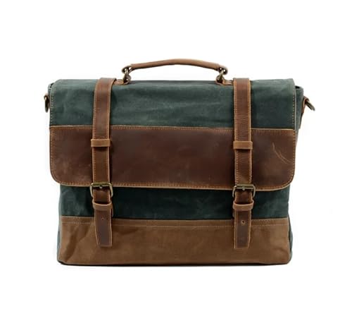 WEOKDFHA Messenger Bag Wasserdichte Ölwachs-Leinwand mit Leder-Aktentasche, Retro-Business-Herrentasche, Umhängetasche, tragbare Patchwork-Tasche(Light green) von WEOKDFHA