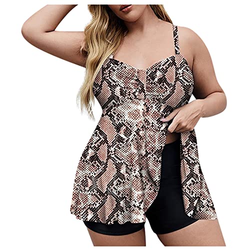 Badeanzug Damen Tankini Damen Badeanzug Große Größe Zweiteilig Sportbadeanzüge High Waist Tankini Beachwear Hotpants Sexy Raffungen Rock Tankini Set Badeanzug Damen bauchweg Schlangenmuster von WEOPLKIN