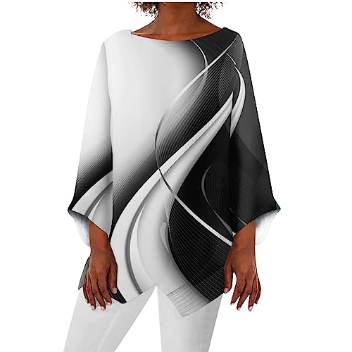 Bluse Damen Elegant Tunika Damen Langarm Sommer Langarmshirt T Shirt Bedrucken Oversize Shirt Damen Lose Rundhals Longbluse Damen Lässig für Leggings weihnachtsbluse Damen elegant Weiß M von WEOPLKIN