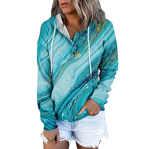 Hoodie Damen 1/4Knopfleiste Leichter Pullover für Den Kapuzenpullover V-Ausschnitt Sweatshirt Freizeit Sport Langarmshirt Hoodies Training Pulli Pullover Damen Jacken üBergangsjacken blau XXL von WEOPLKIN