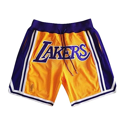 Los Angeles Lakers Shorts, Basketball Shorts Herren Lakers Shorts Jogginghose Lässige Bequem Leichtgewicht Shorts Sportshorts Basketball Athletic Shorts Basketball Shorts Lakers Herren Gelb XXL von WEOPLKIN