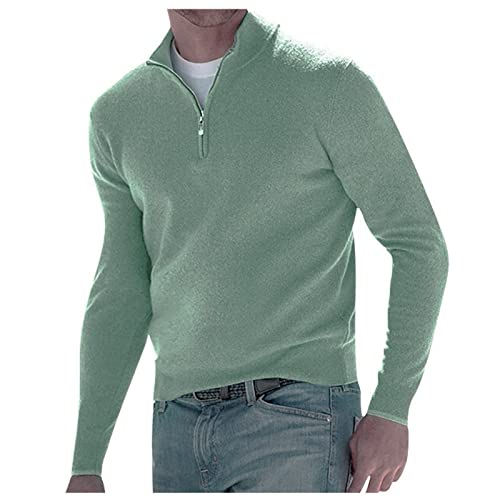 Poloshirt Herren Langarm Strickpullover Herren Pullover Herren Mit ReißVerschluss Sport Casaul Pullover Sweater Herbst Winter Thermoshirt Herren Langarm Polo Shirts männer Grün M von WEOPLKIN