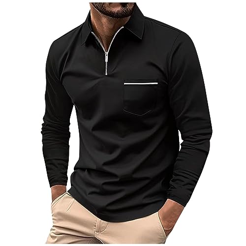 Poloshirt Herren Sportshirt Langarmshirt Herren Freizeithemden Casual Swaetshirt Golf Sport Tshirts Langarm Shirt mit Halben Reißverschluss t Shirts Herren Schwarz XL von WEOPLKIN