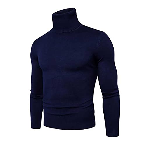 Pullover Herren Rollkragenshirt Herren Sweater Arbeits Thermo Shirt Langarm Solid Rollkragen Pullover Basic Baumwoll Rolli Pullover Herren Slim Fit Sport Shirt Herren blau 3XL von WEOPLKIN