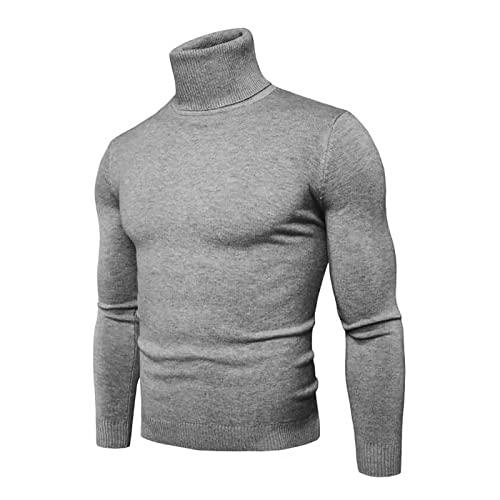 Pullover Herren Rollkragenshirt Herren Sweater Arbeits Thermo Shirt Langarm Solid Rollkragen Pullover Basic Baumwoll Rolli Pullover Herren Slim Fit Tshirt Herren Langarm grau M von WEOPLKIN