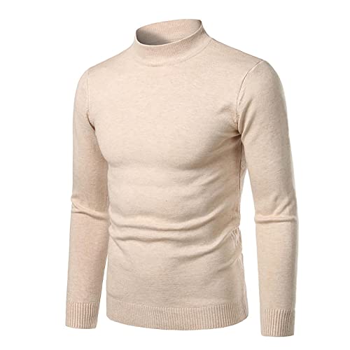 Pullover Herren Rollkragenshirt Herren Sweater Arbeits Thermo Shirt Langarm Solid Rollkragen Pullover Basic Baumwoll Rolli Pullover Herren Slim Fit t-Shirts für Herren weiß Beige L von WEOPLKIN