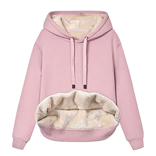 Sweatshirt Damen Fleecepullover Damen Kapuzenpullover Sweatjacke Mit Kapuze Sherpa Langarm Oversized Hoodie Teddy Langarmshirt Herbst Winter Kapuzenjacke One Piece Pullover pink S von WEOPLKIN