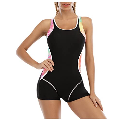 WEOPLKIN Badeanzug Damen Bauchweg Einteilige Badeanzug Damen Sport Push Up Badeanzüge Beachwear Badebekleidung für Schwimmen Surfen Tauchen Sportbadeanzüge Badeanzug Damen bauchweg Schwarz 3XL von WEOPLKIN