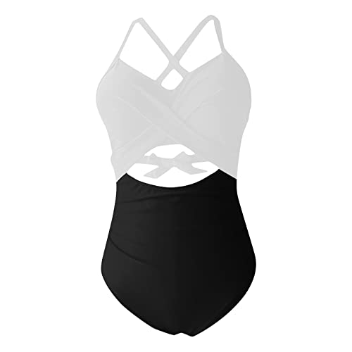 WEOPLKIN Badeanzug Damen Bauchweg Sexy Badeanzug Damen Sport Wickel Push Up Bademode Raffung Badeanzüge Cut Out Einteilige Strandmode Swimsuit Bikini Damen große größe Weiß S von WEOPLKIN