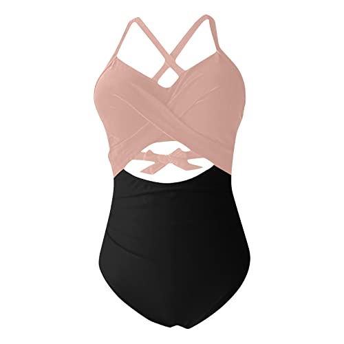 WEOPLKIN Badeanzug Damen Bauchweg Sexy Badeanzug Damen Sport Wickel Push Up Bademode Raffung Badeanzüge Cut Out Einteilige Strandmode Swimsuit Bikini top pink M von WEOPLKIN