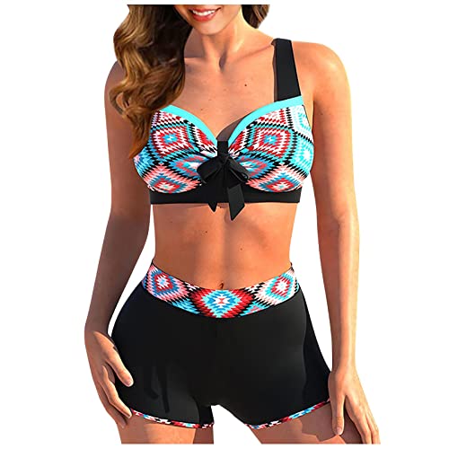WEOPLKIN Badeanzug Damen Push Up Bikini Damen Set High Waist Bikini Short Hose Sport Badeanzug Damen mit Bügel Drucken Bademode Damen Dick String Bikini Bikini high Waist Rot 5XL von WEOPLKIN