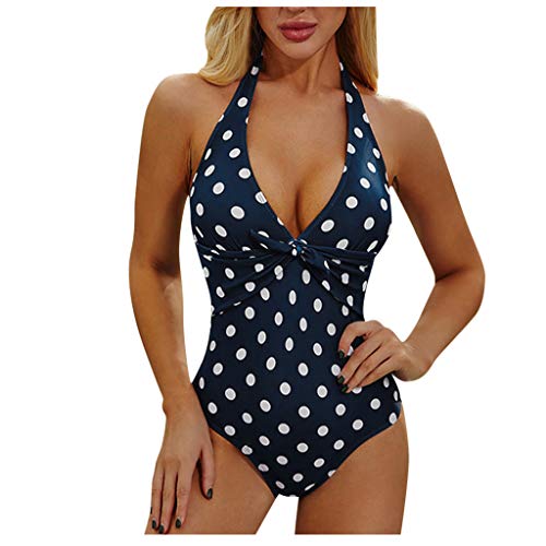 WEOPLKIN Badeanzug Damen Sexy Tiefer V-Ausschnitt Neckholder Bauchweg Monokini Rückenfrei Elegant Geraffte Bauchkontrolle Einteilige Bademode Swimsuit Swimsuits for Women sexy Schwarz S von WEOPLKIN