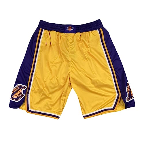 WEOPLKIN Basketball Shorts Herren Lakers Shorts Lakers Sportshorts Kurz Hosen Jogginghose Los Angeles Lakers Shorts Lässige Bequem Leichtgewicht Running Shorts Basketball Kinder 8 Jahre Gelb XXL von WEOPLKIN