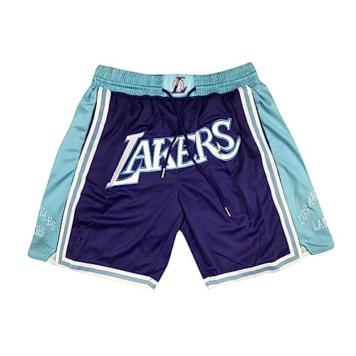 WEOPLKIN Basketball Shorts Herren Lakers Shorts Lakers Sportshorts Kurz Hosen Jogginghose Los Angeles Lakers Shorts Lässige Bequem Leichtgewicht Running Shorts Lakers Shorts Lila Himmelblau XL von WEOPLKIN