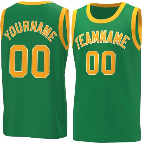 WEOPLKIN Basketball Trikot Kinder/Erwachsene mit Team Namen Nummer, Personalisierte Sleeveless Basketball Trikot, Trikot ärmellos Herren Grün von WEOPLKIN